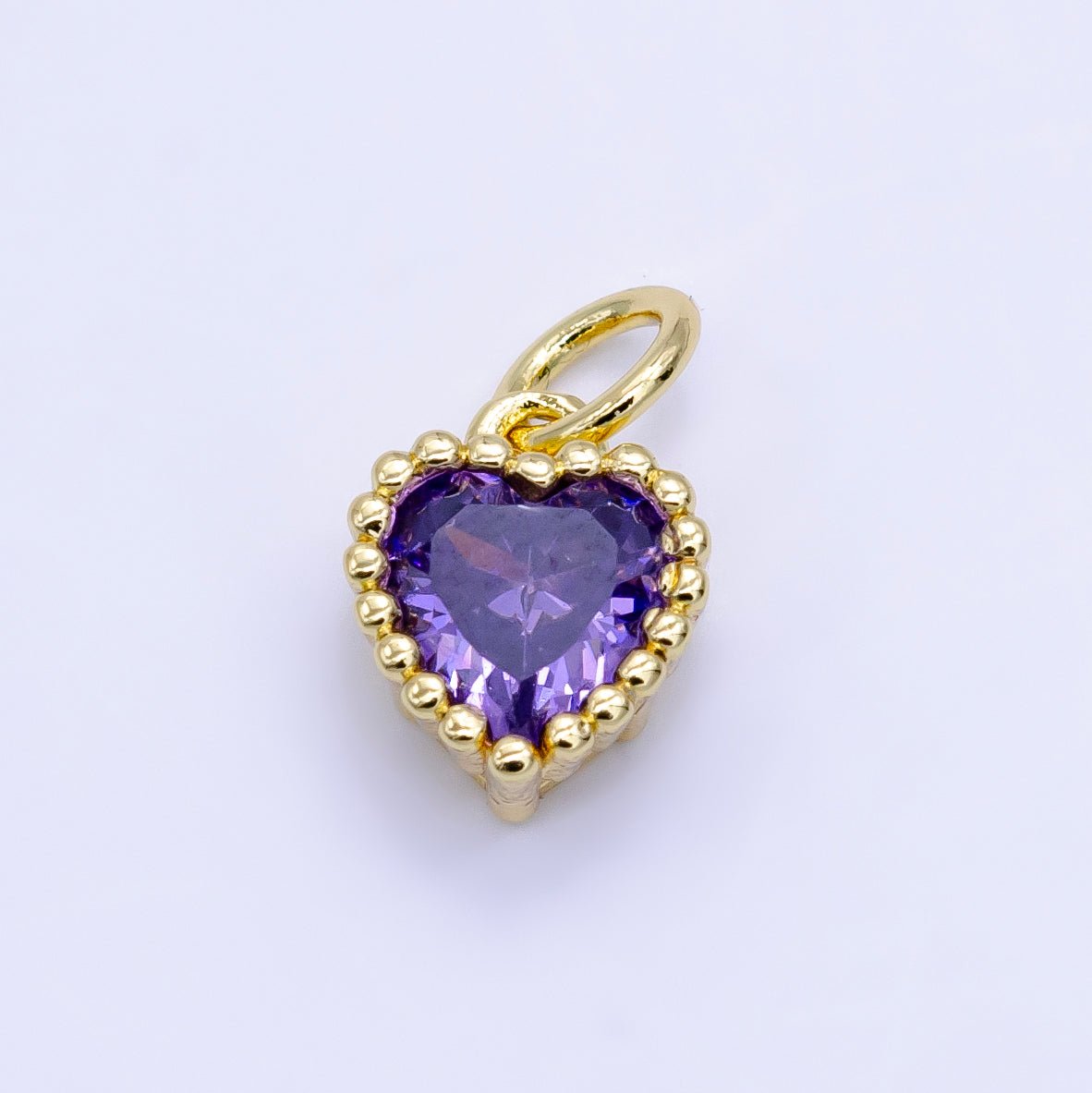 24K Gold Filled 9mm Green, Red, Purple, Blue, Clear, Peach Heart CZ Dotted Mini Charm | E043 - E046