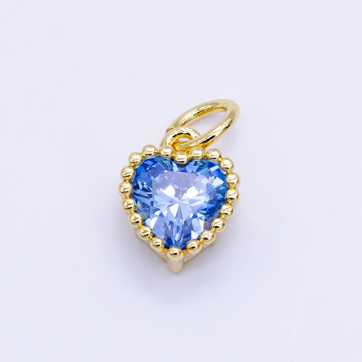 24K Gold Filled 9mm Green, Red, Purple, Blue, Clear, Peach Heart CZ Dotted Mini Charm | E043 - E046