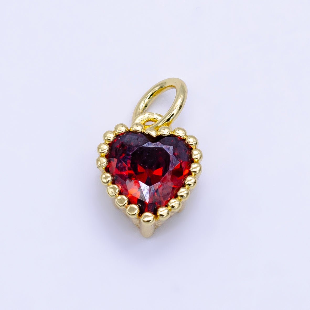 24K Gold Filled 9mm Green, Red, Purple, Blue, Clear, Peach Heart CZ Dotted Mini Charm | E043 - E046