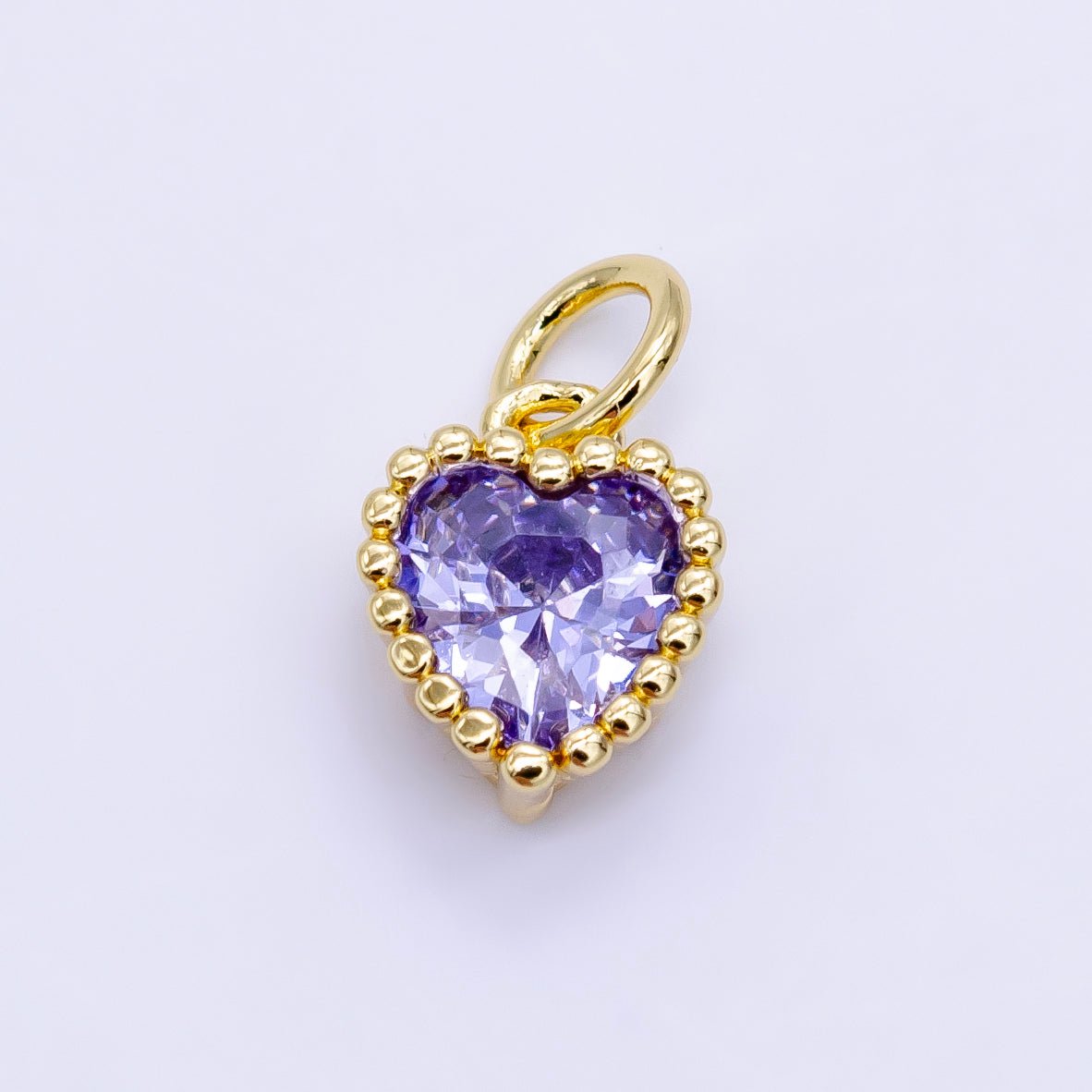 24K Gold Filled 9mm Green, Red, Purple, Blue, Clear, Peach Heart CZ Dotted Mini Charm | E043 - E046