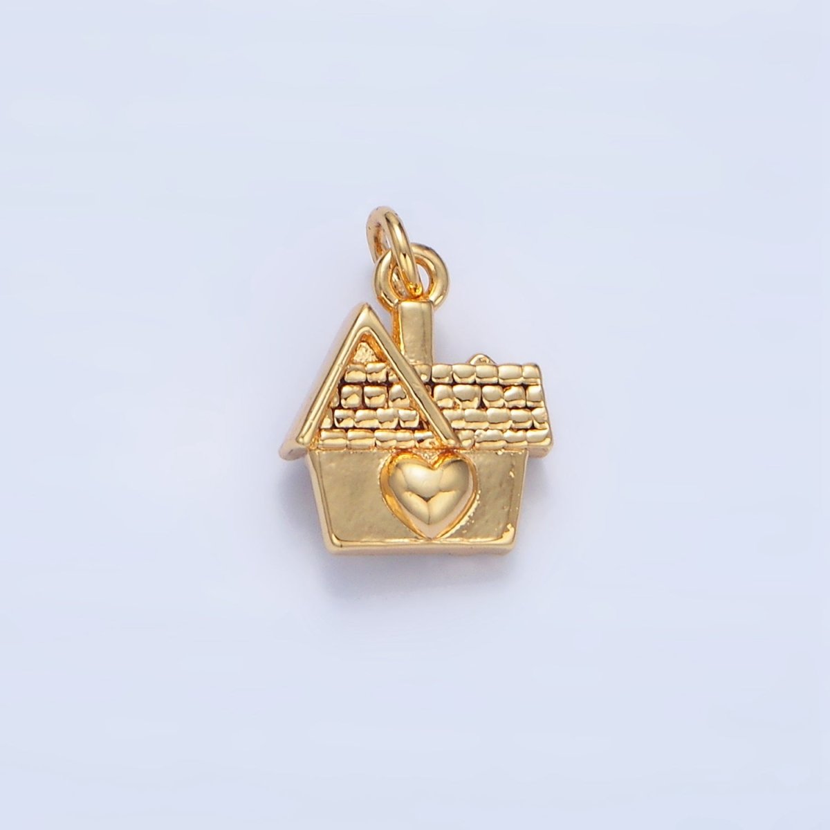 24K Gold Filled Heart CZ House Home Cottage Mini Double Sided Multidimensional Charm | X853