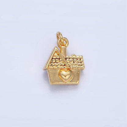 24K Gold Filled Heart CZ House Home Cottage Mini Double Sided Multidimensional Charm | X853