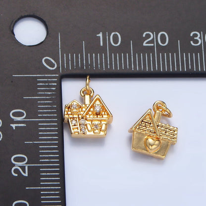 24K Gold Filled Heart CZ House Home Cottage Mini Double Sided Multidimensional Charm | X853