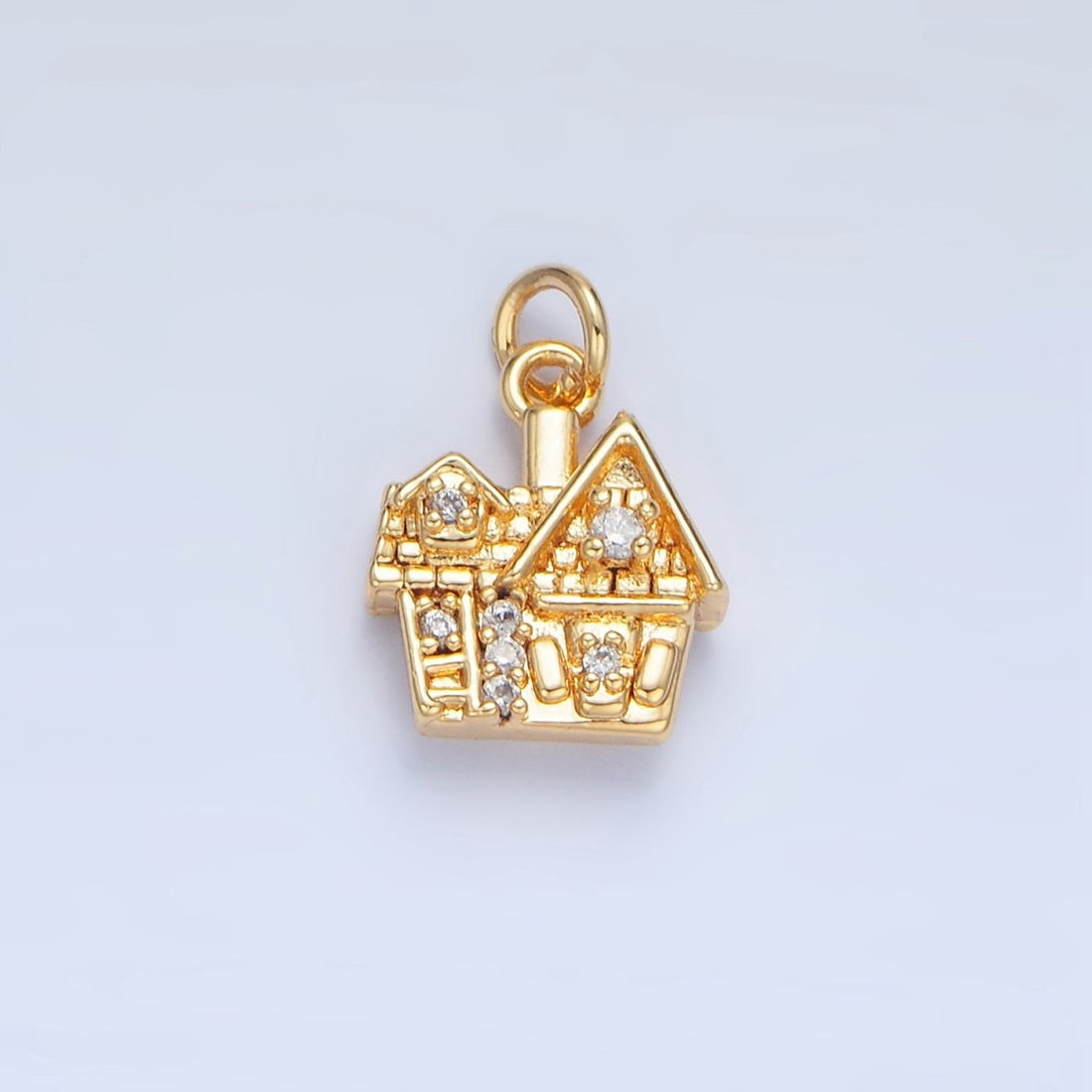 24K Gold Filled Heart CZ House Home Cottage Mini Double Sided Multidimensional Charm | X853
