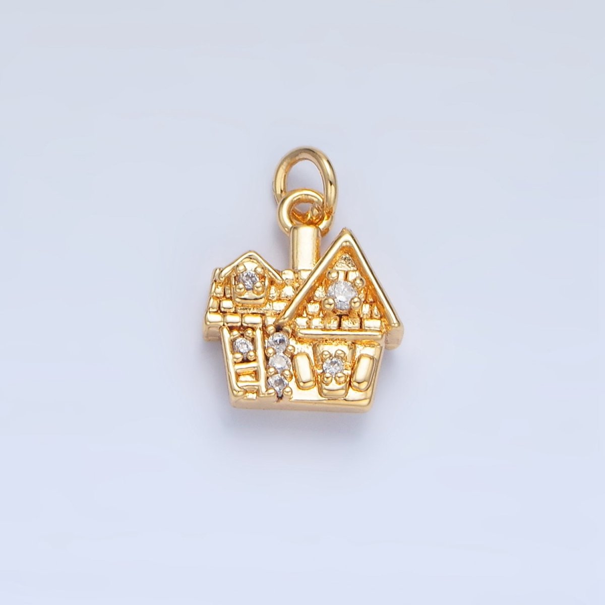 24K Gold Filled Heart CZ House Home Cottage Mini Double Sided Multidimensional Charm | X853