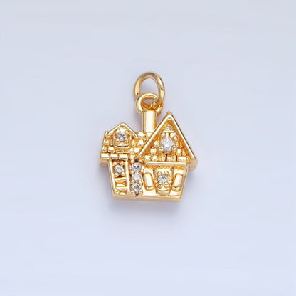 24K Gold Filled Heart CZ House Home Cottage Mini Double Sided Multidimensional Charm | X853