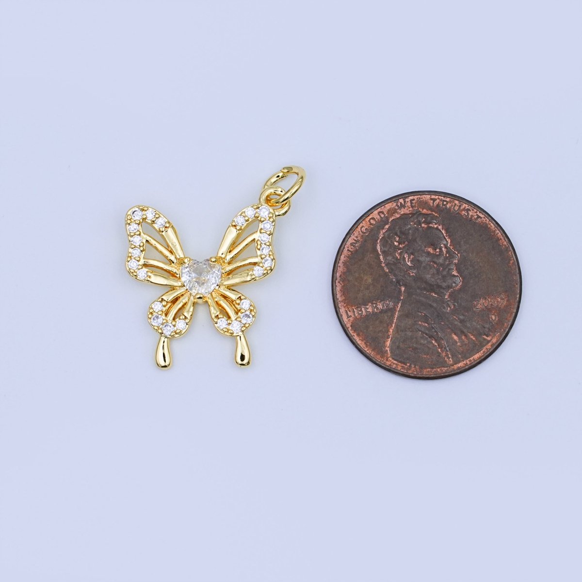 24K Gold Filled Heart CZ Micro Paved Butterfly Charm | X102