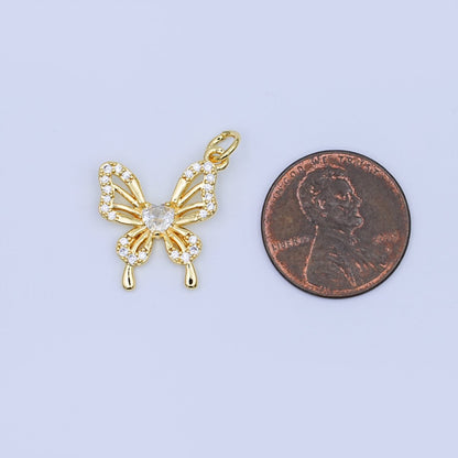 24K Gold Filled Heart CZ Micro Paved Butterfly Charm | X102