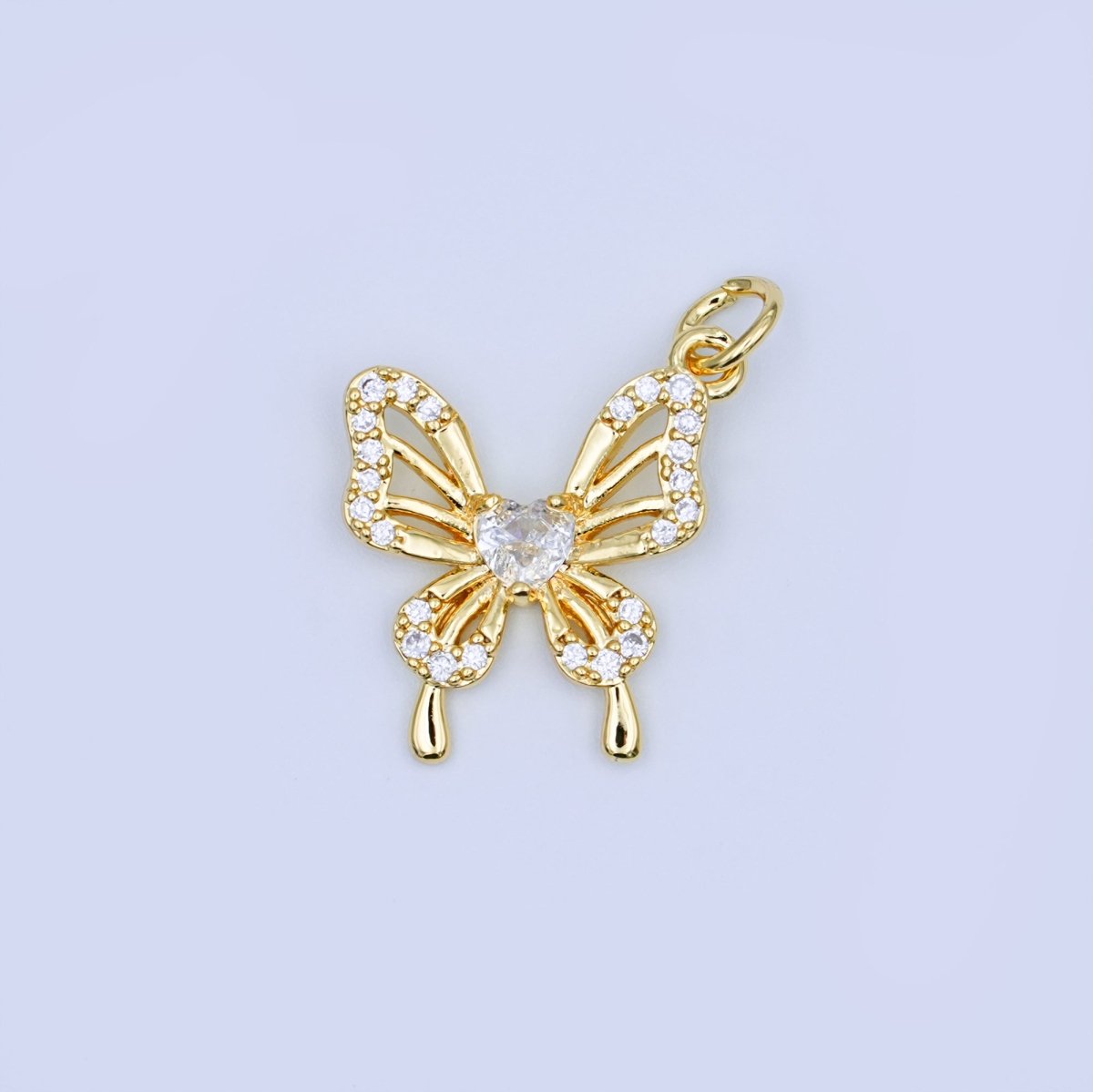 24K Gold Filled Heart CZ Micro Paved Butterfly Charm | X102
