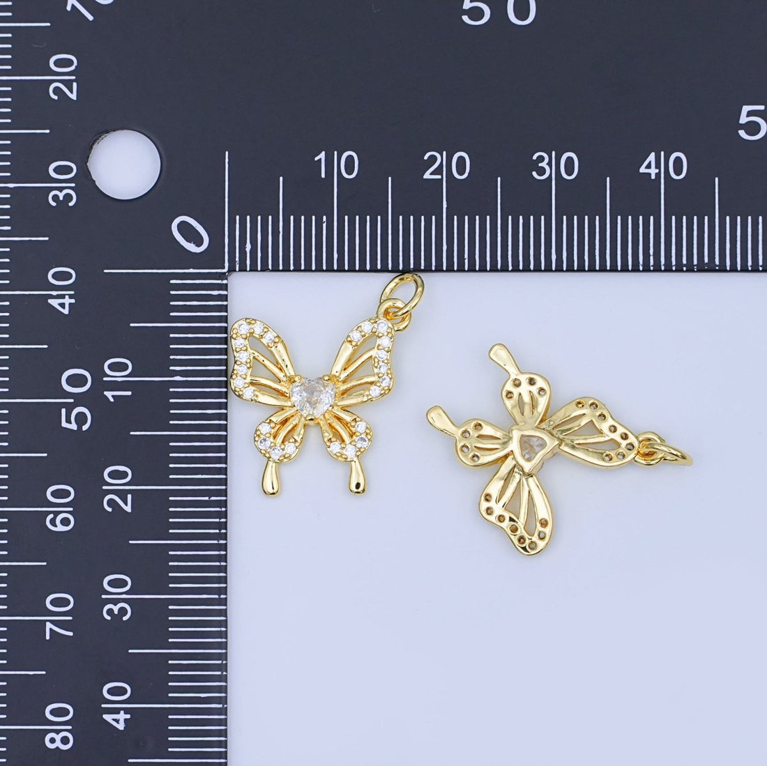 24K Gold Filled Heart CZ Micro Paved Butterfly Charm | X102