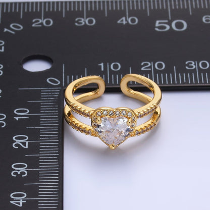 24K Gold Filled Heart CZ Micro Paved Double Band Ring | O546