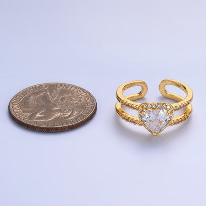 24K Gold Filled Heart CZ Micro Paved Double Band Ring | O546