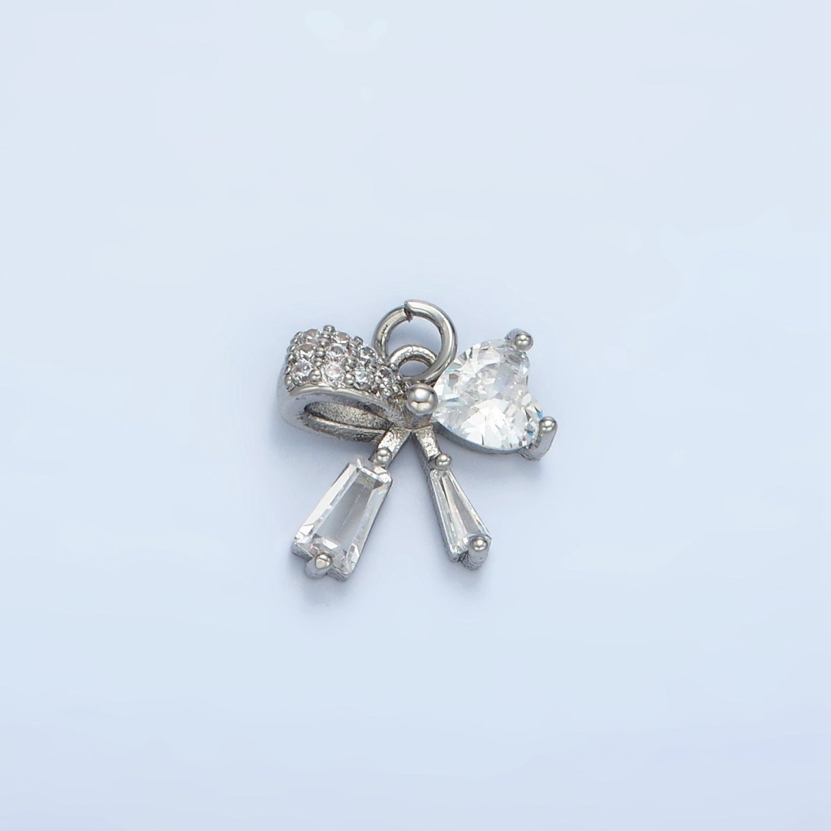 24K Gold Filled Heart CZ Ribbon Baguette Charm in Gold &amp; Silver | E386