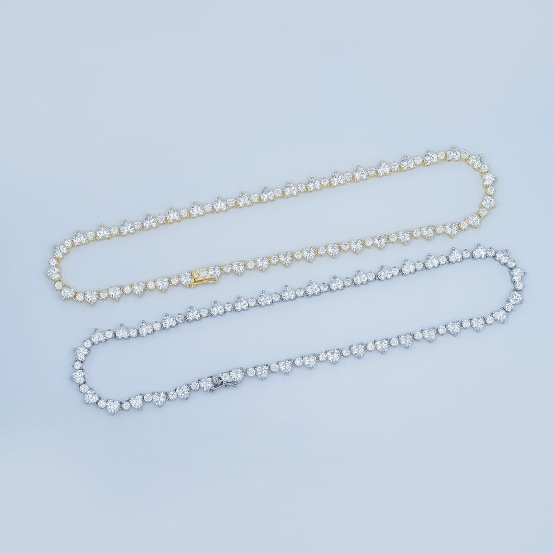 24K Gold Filled Heart CZ Tennis Chain 17 Inch Necklace in Gold &amp; Silver | WA-2861 WA-2862