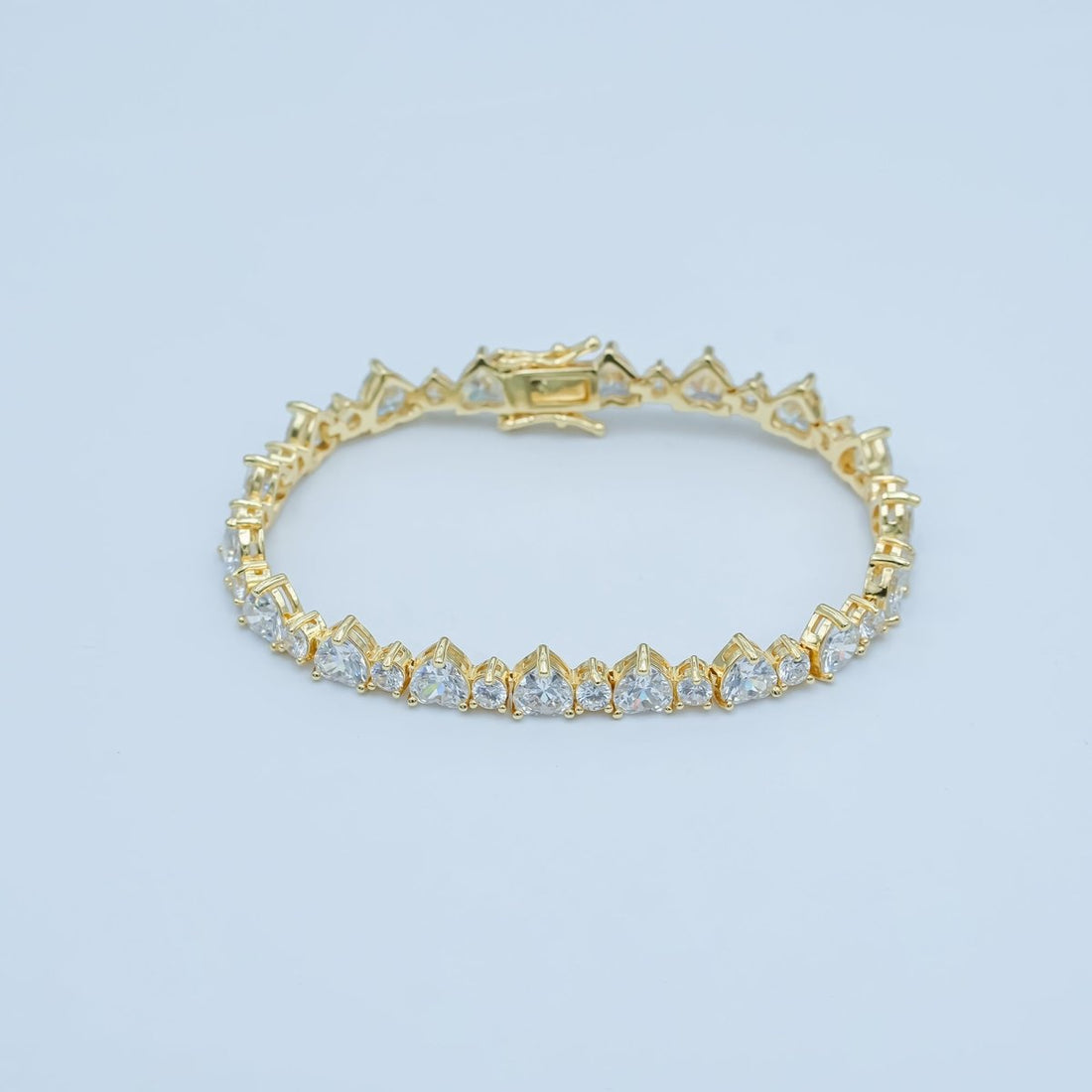 24K Gold Filled Heart CZ Tennis Chain 7 Inch Bracelet in Gold &amp; Silver | WA-2859 WA-2860
