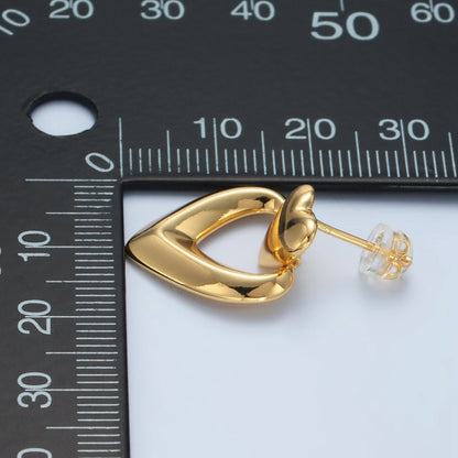 24K Gold Filled Heart Edged Door Knocker Drop Stud Earrings | AD654