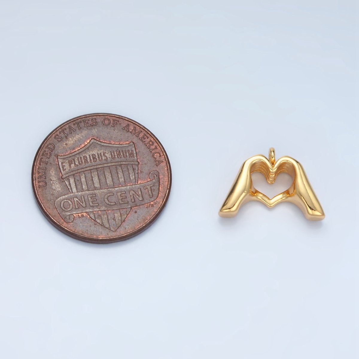 24K Gold Filled 10mm Heart Hand Gesture Multidimensional Charm in Gold &amp; Silver | E372