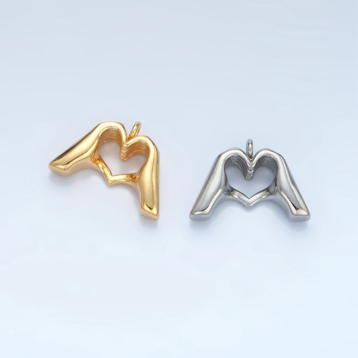 24K Gold Filled 10mm Heart Hand Gesture Multidimensional Charm in Gold &amp; Silver | E372