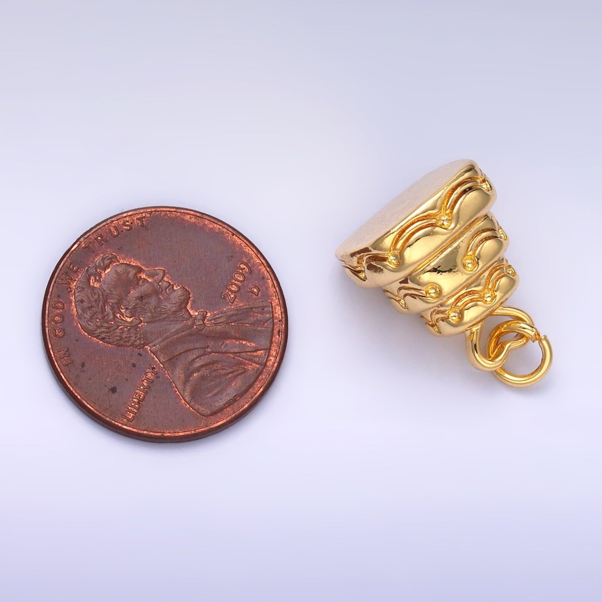 24K Gold Filled 12mm Heart Love Cake Multidimensional 3D Charm in Gold &amp; Silver | D628