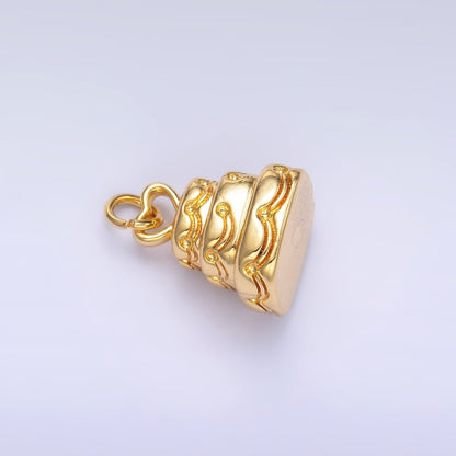 24K Gold Filled 12mm Heart Love Cake Multidimensional 3D Charm in Gold &amp; Silver | D628