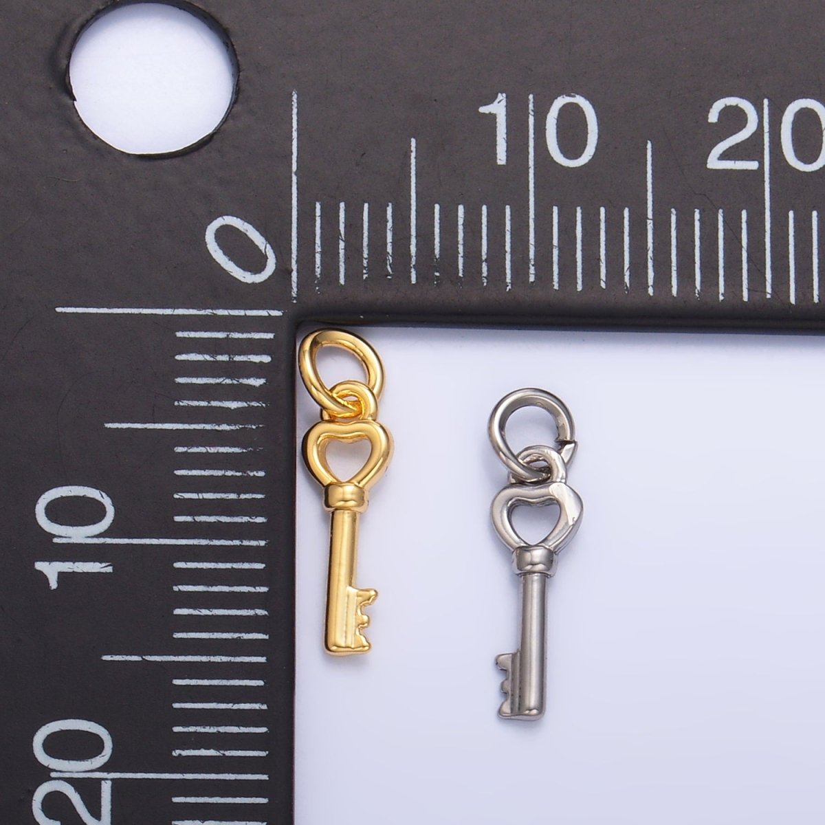 24K Gold Filled 12mm Heart Love Key Charm in Gold &amp; Silver | W208