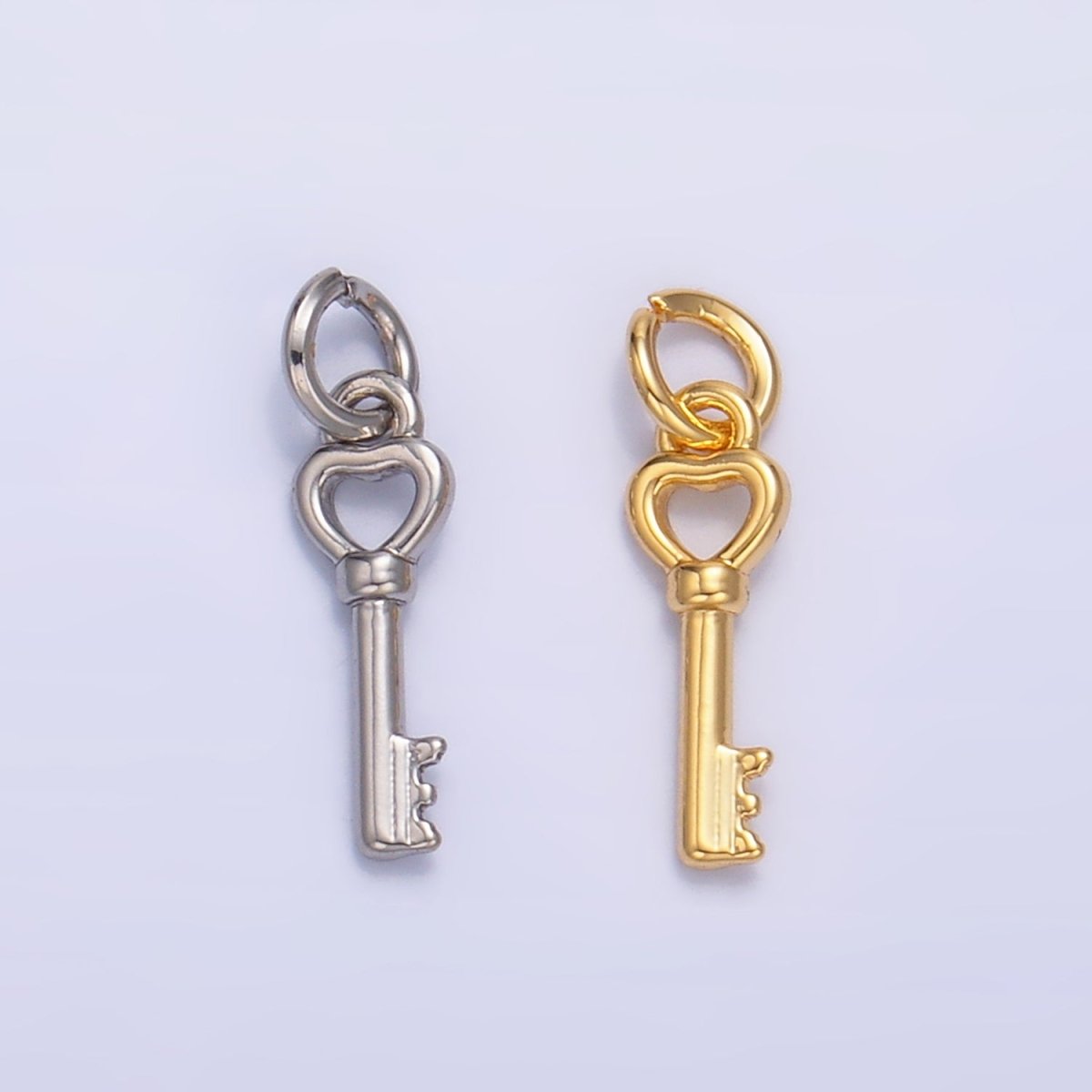 24K Gold Filled 12mm Heart Love Key Charm in Gold &amp; Silver | W208