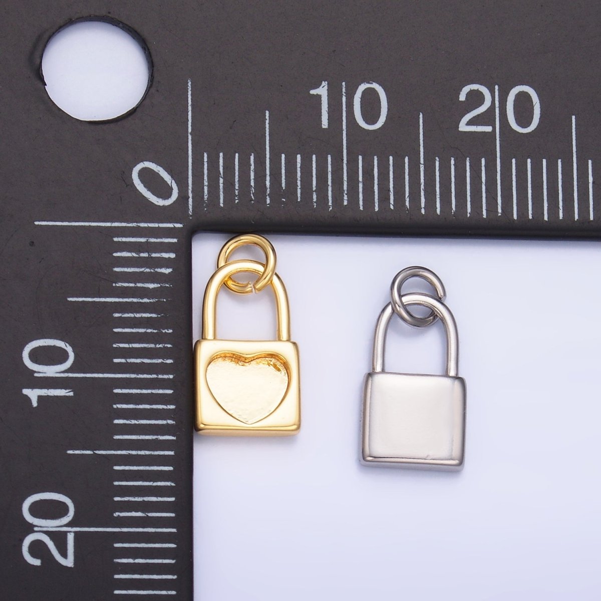 24K Gold Filled 11.5mm Heart Padlock Mini Charm in Gold &amp; Silver | W871