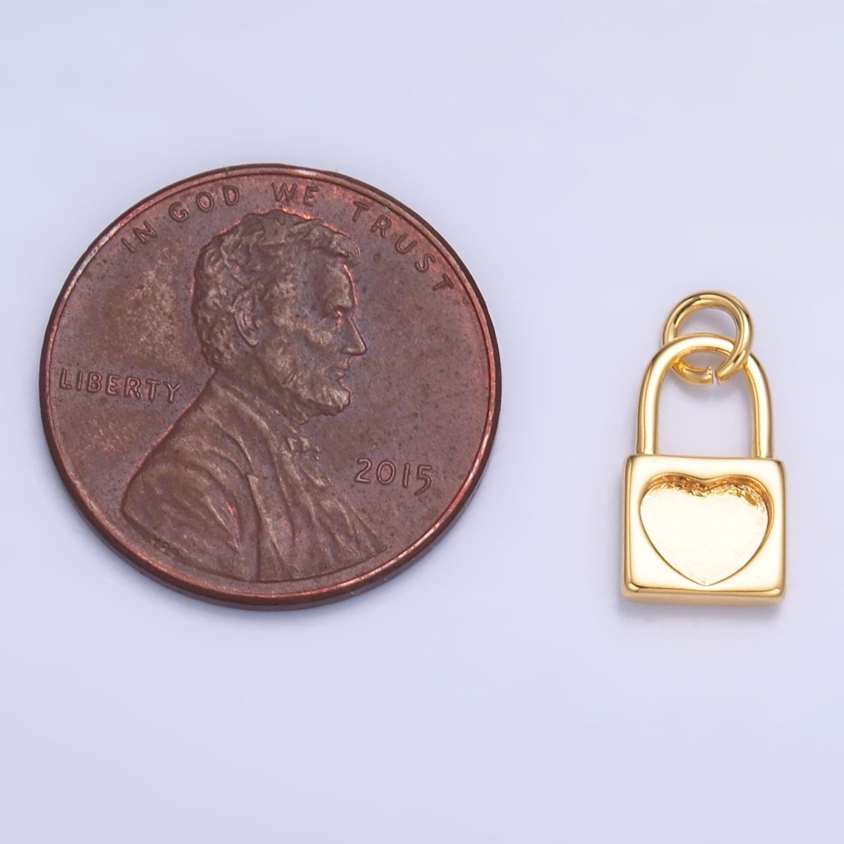 24K Gold Filled 11.5mm Heart Padlock Mini Charm in Gold &amp; Silver | W871