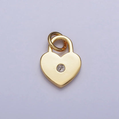 24K Gold Filled Heart Padlock Round Clear CZ Charm | AC313