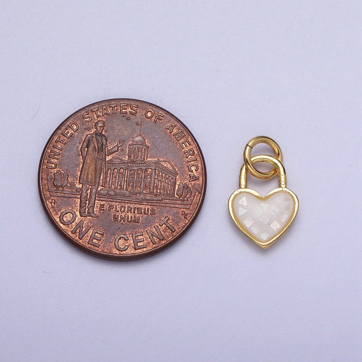 24K Gold Filled Heart Padlock Teal, Green, Pink, Abalone, White Shell Opal Charm  E-455 E-460 E-490 E-509