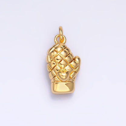 24K Gold Filled Heart Quilted Bake Oven Mitt Glove 3D Multidimensional Charm in Gold &amp; Silver | W314