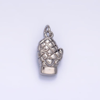 24K Gold Filled Heart Quilted Bake Oven Mitt Glove 3D Multidimensional Charm in Gold &amp; Silver | W314