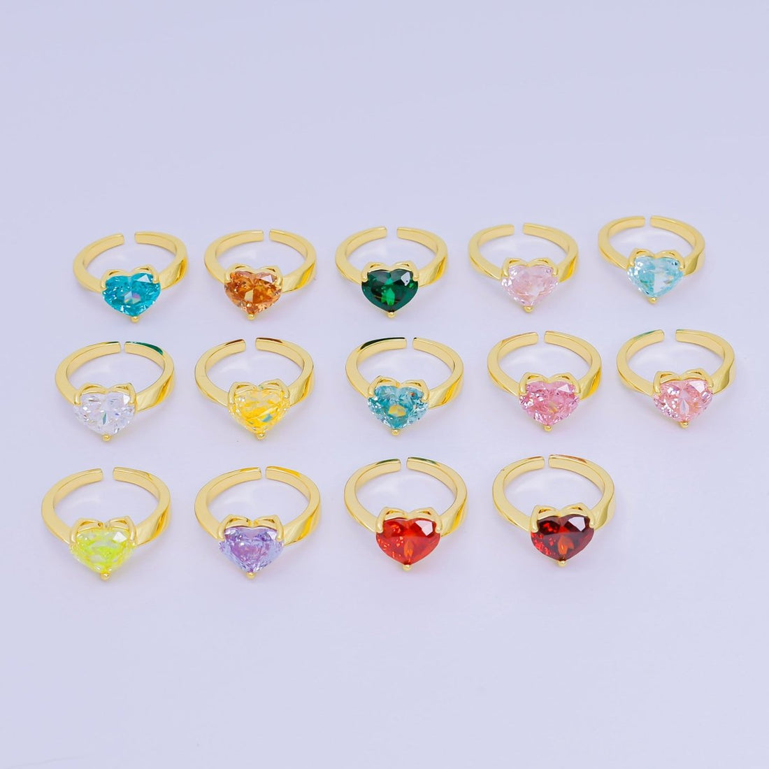 24K Gold Filled Heart-Shaped CZ Birthstone Adjustable Ring in Gold | O-033 O-063 O-073 O-084, O-104 - O-106, O-108, O-110 - O-114, O-116