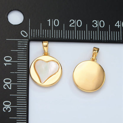 24K Gold Filled Heart Shell Pearl Bezel Round Pendant | H736