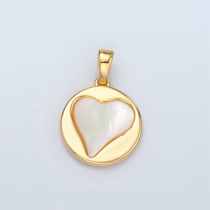 24K Gold Filled Heart Shell Pearl Bezel Round Pendant | H736