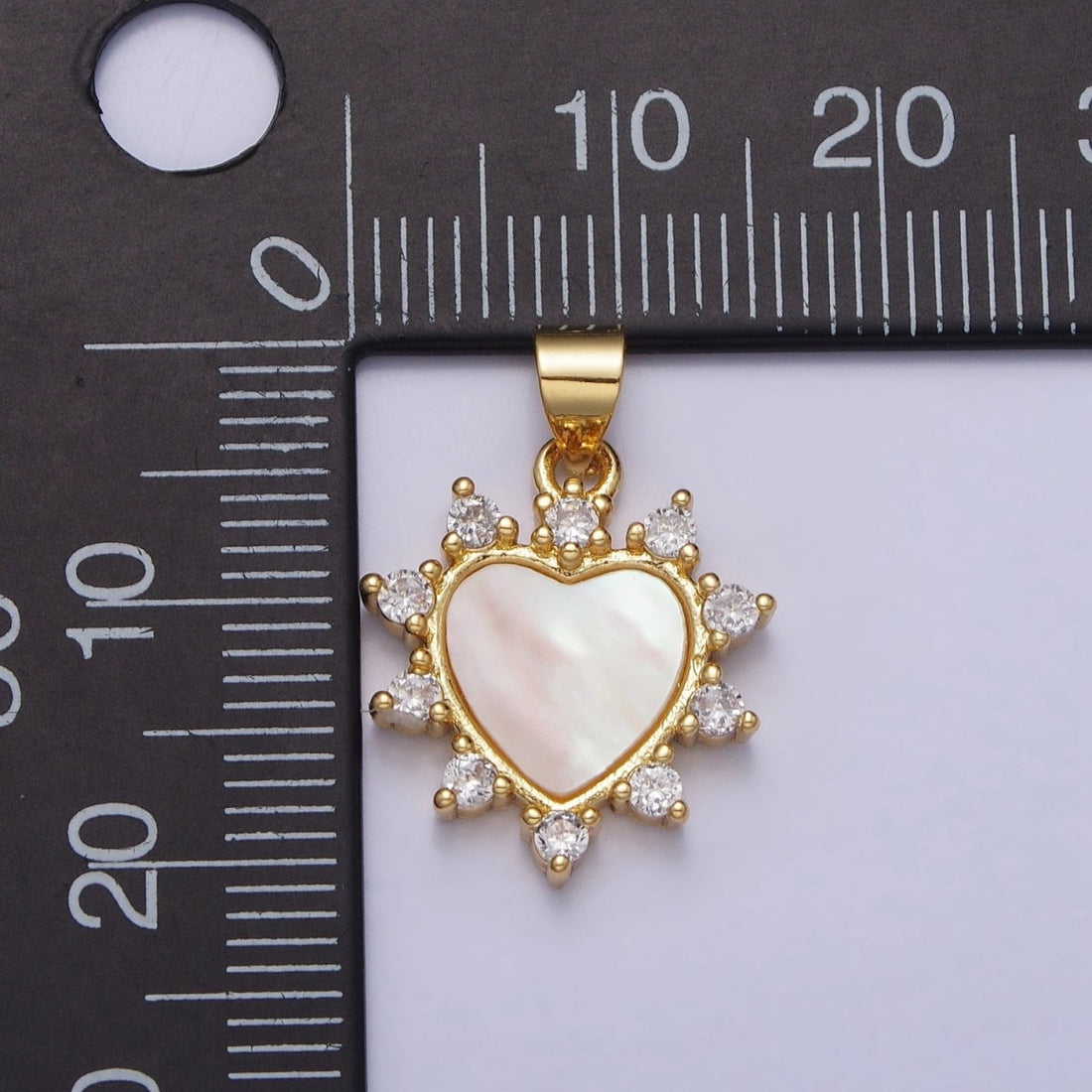 24K Gold Filled Heart Shell Pearl Clear CZ Dotted Outline Pendant | AA024