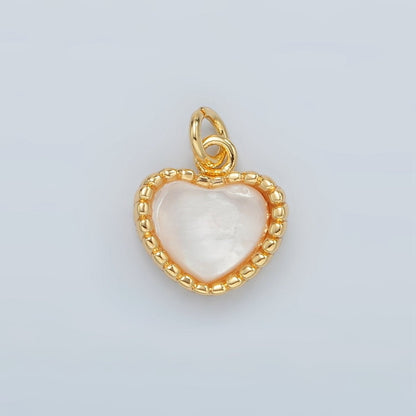 24K Gold Filled Heart Shell Pearl Dotted Bezel Pendant | D669
