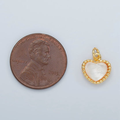 24K Gold Filled Heart Shell Pearl Dotted Bezel Pendant | D669