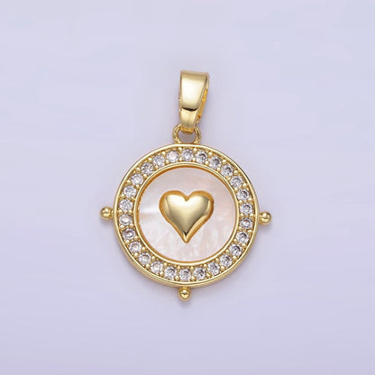 24K Gold Filled Heart Shell Pearl Micro Paved Compass Pendant | AA1334