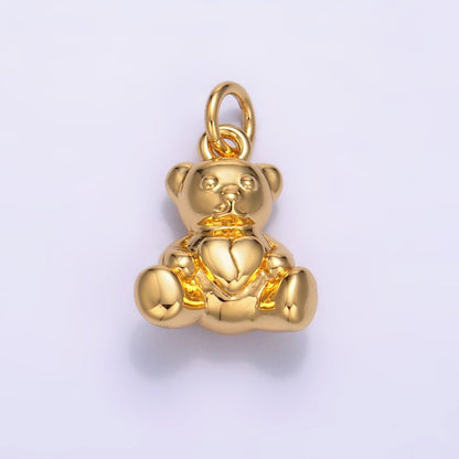 24K Gold Filled Heart Teddy Bear 3D Multidimensional Charm | W215