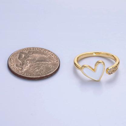 24K Gold Filled Heart White Enamel Micro Paved CZ Wrap Ring | O729