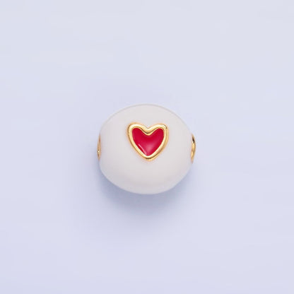 24K Gold Filled Heart White, Red Enamel Round Bead | B183