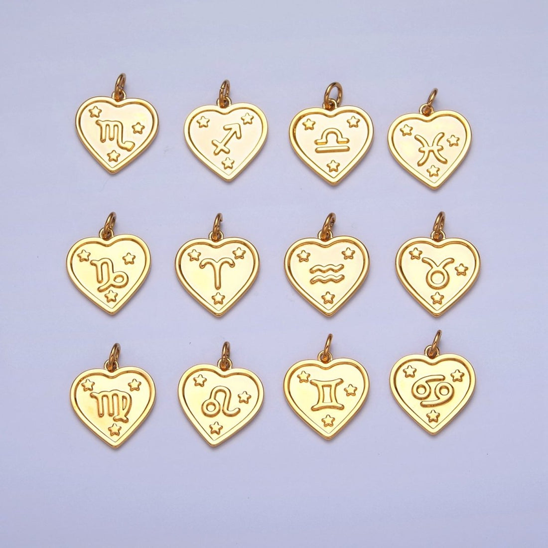 24k Gold Filled Heart Zodiac Charm Dainty Astrological Zodiac Signs Add on Charm A-A1451-A-A1456
