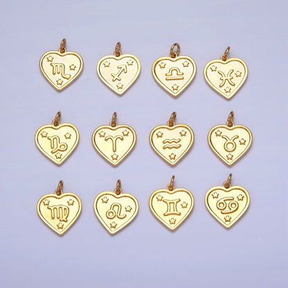 24k Gold Filled Heart Zodiac Charm Dainty Astrological Zodiac Signs Add on Charm A-A1451-A-A1456