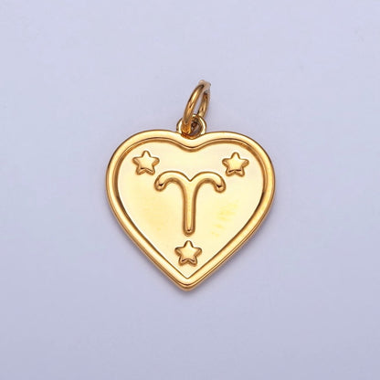 24k Gold Filled Heart Zodiac Charm Dainty Astrological Zodiac Signs Add on Charm A-A1451-A-A1456