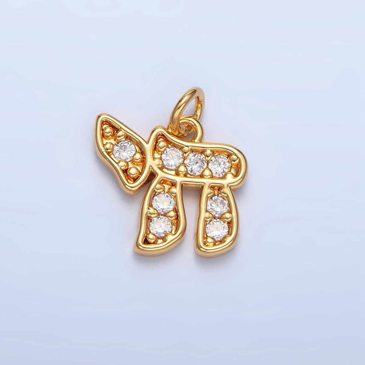 24K Gold Filled 12mm Hebrew Letter Chai Micro Paved CZ Charm in Gold &amp; Silver | X624
