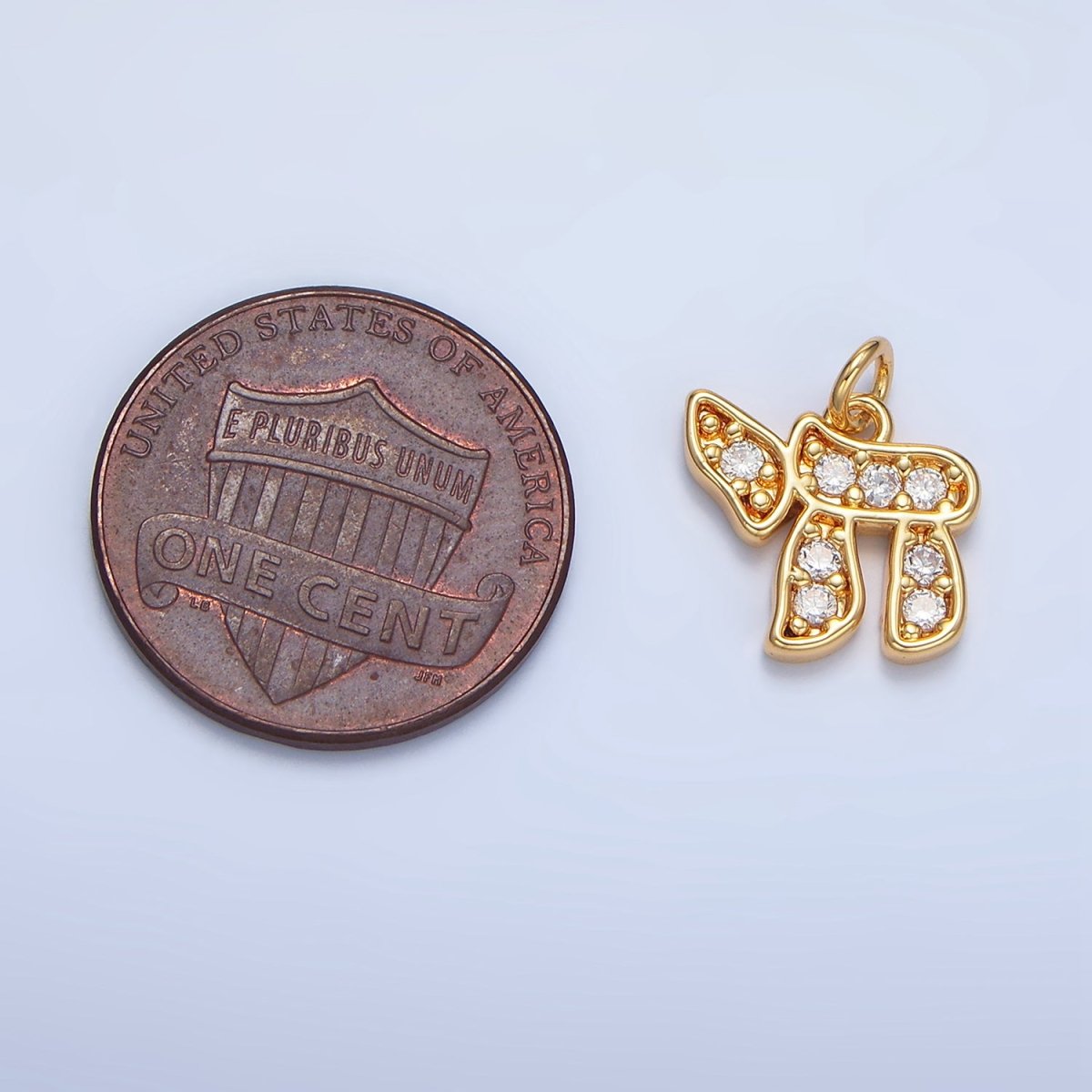 24K Gold Filled 12mm Hebrew Letter Chai Micro Paved CZ Charm in Gold &amp; Silver | X624