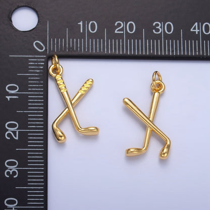 24K Gold Filled Hockey Sticks Sports Equipment Multidimensional 3D Charm | W115
