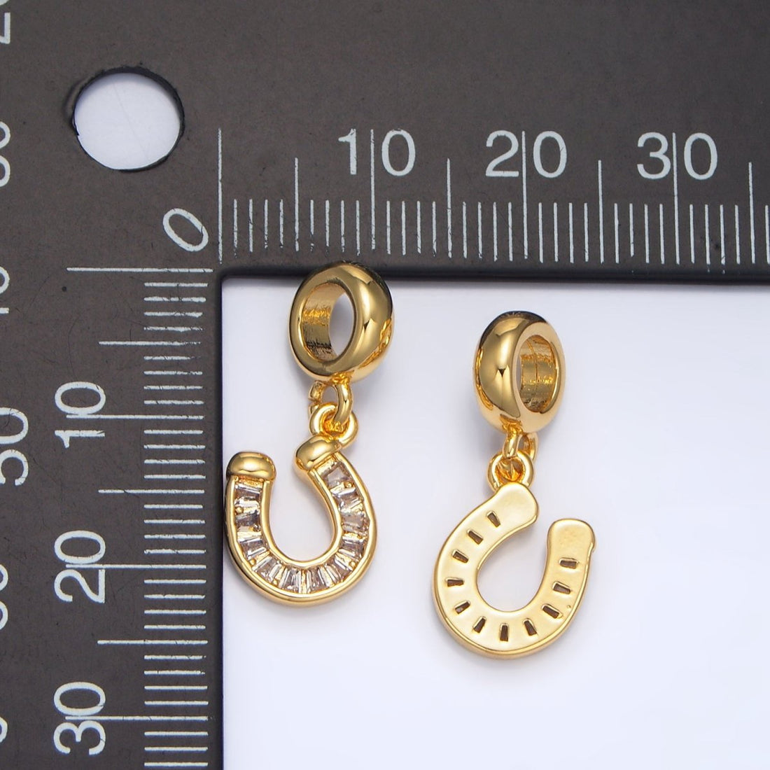24K Gold Filled Horseshoe Clear Baguette CZ Rhondelle Bail Drop Pendant | X896