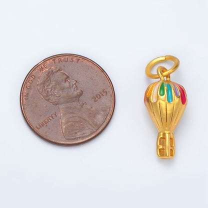 24K Gold Filled Hot Air Balloon Small Enamel Charm | M149